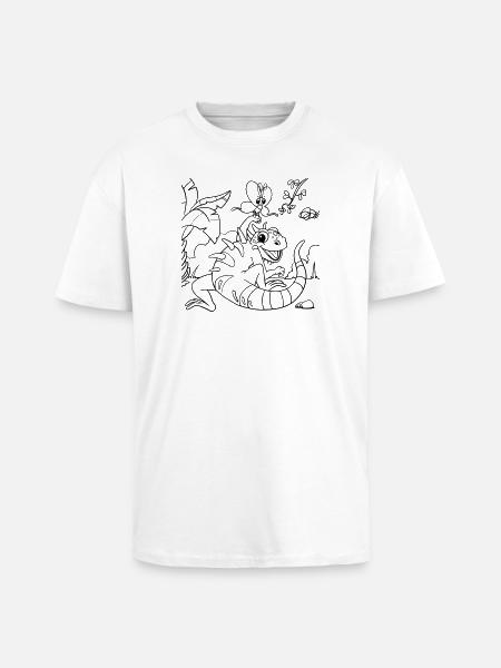 Iguana Jungle Coloring Page Hand Illustrated - Unisex Oversized Heavyweight T-shirt - white