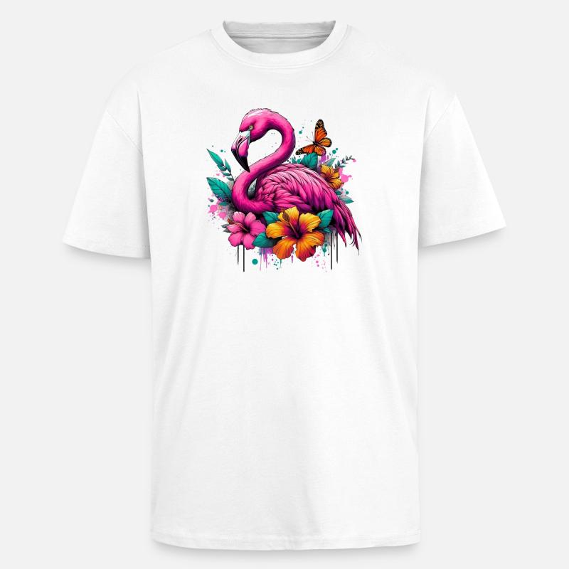 Flamingo - Oversized Heavyweight Unisex T-Shirt - Weiß