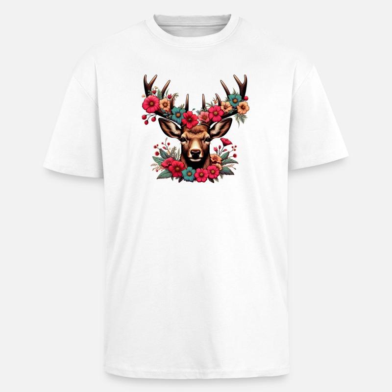 Hirsch mit Blumen - Oversized Heavyweight Unisex T-Shirt - Weiß