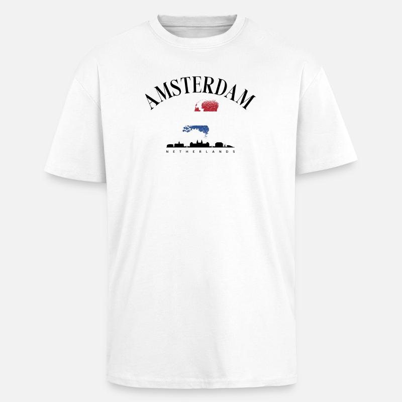 Netherlands Map in Dutch Flag - Unisex Oversized Heavyweight T-shirt - white