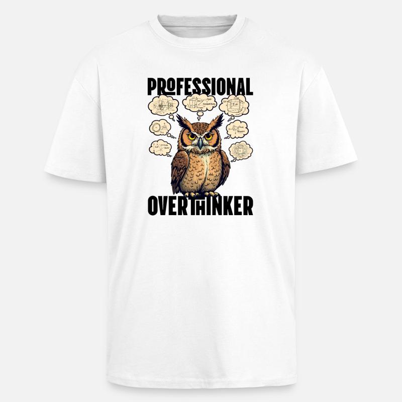 Professional Overthinker – Eule mit Gedankenblasen - Oversized Heavyweight Unisex T-Shirt - Weiß