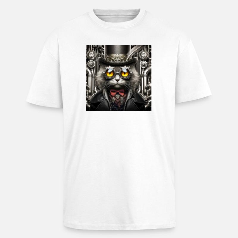 Steampunk-Katze - Oversized Heavyweight Unisex T-Shirt - Weiß