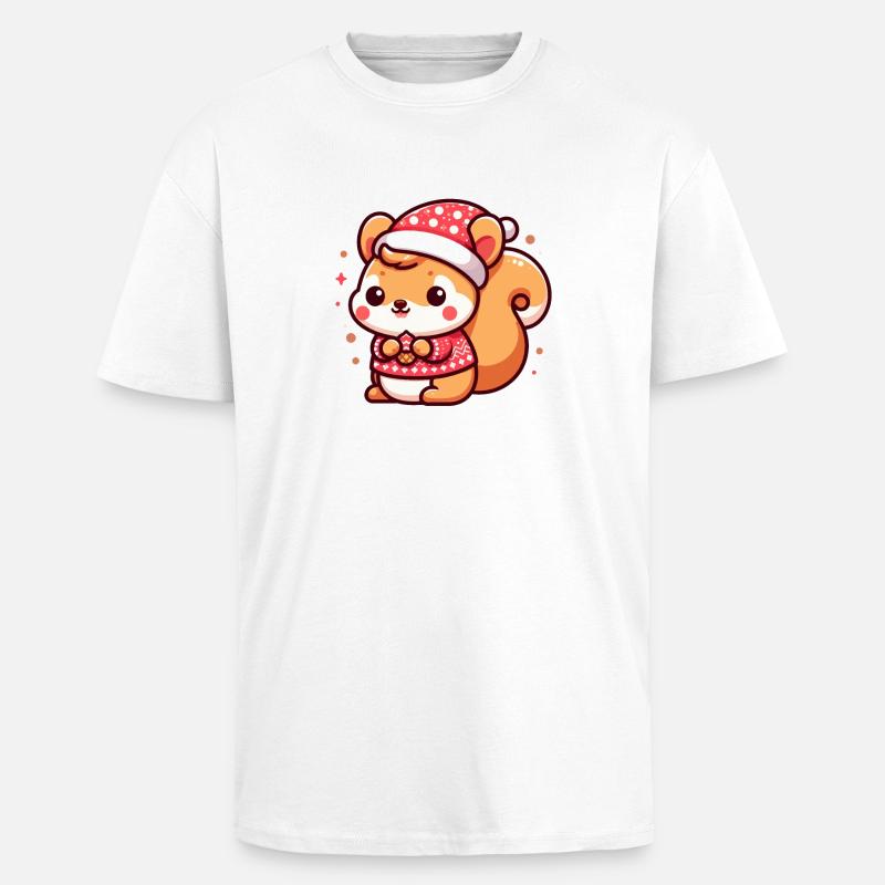 Mignon écureuil de Noël - T-shirt unisexe oversize épais - blanc