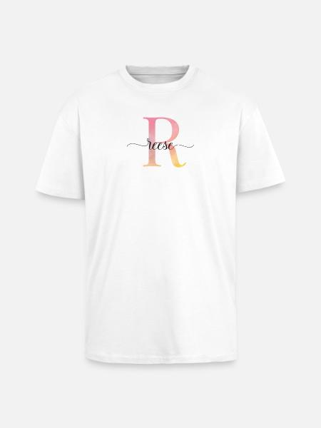 L | Monogramme | Nom | Reese |Aquarelle - T-shirt unisexe oversize épais - blanc