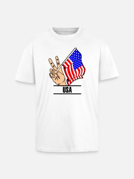Flag USA peace sign text USA - Unisex Oversized Heavyweight T-shirt - white