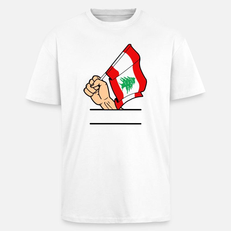 Drapeau Liban poing espace de texte - T-shirt unisexe oversize épais - blanc