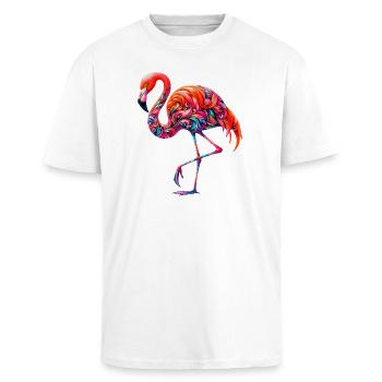 Flamingo - Oversized Heavyweight Unisex T-Shirt - Weiß - Vorne - Alina (178cm) & Michal (187cm)