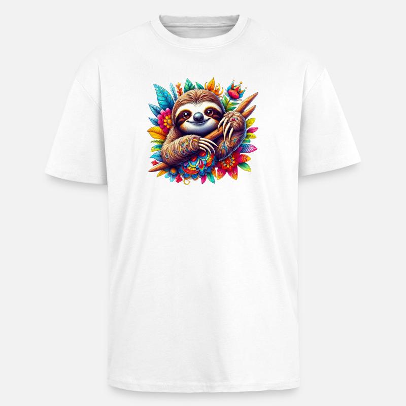 Faultier - Oversized Heavyweight Unisex T-Shirt - Weiß