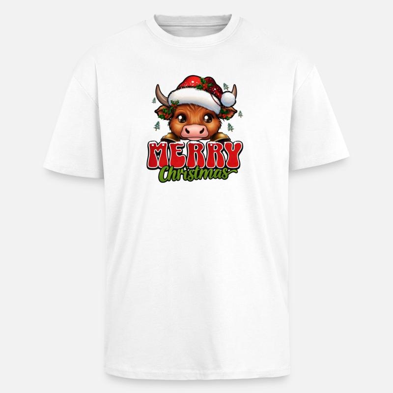Weihnachtskuh mit Santa Hut - Oversized Heavyweight Unisex T-Shirt - Weiß
