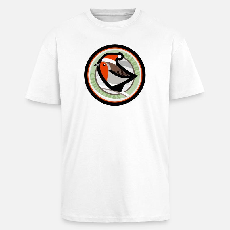 Robin de Noël - T-shirt unisexe oversize épais - blanc