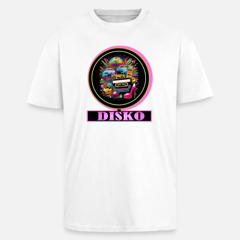 Disco Retro Cassette Neon Gloss - T-shirt unisexe oversize épais - blanc
