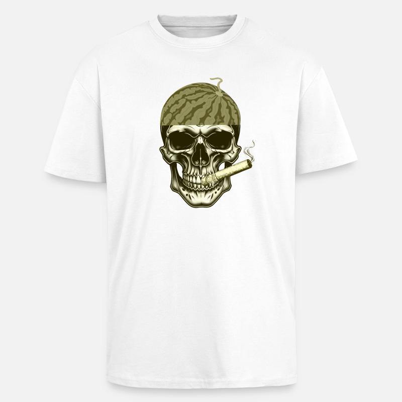 tête de Pastèque crâne stylé - T-shirt unisexe oversize épais - blanc