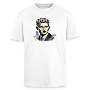 Unbekannter | Stranger | ausgefranster Rand - Oversized Heavyweight Unisex T-Shirt - Weiß - Vorne - Alina (178cm) & Michal (187cm)