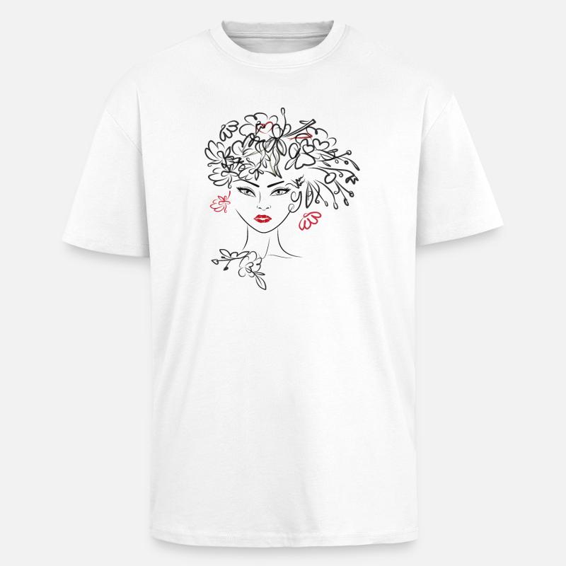 Frauenkopf mit Blüten - Oversized Heavyweight Unisex T-Shirt - Weiß
