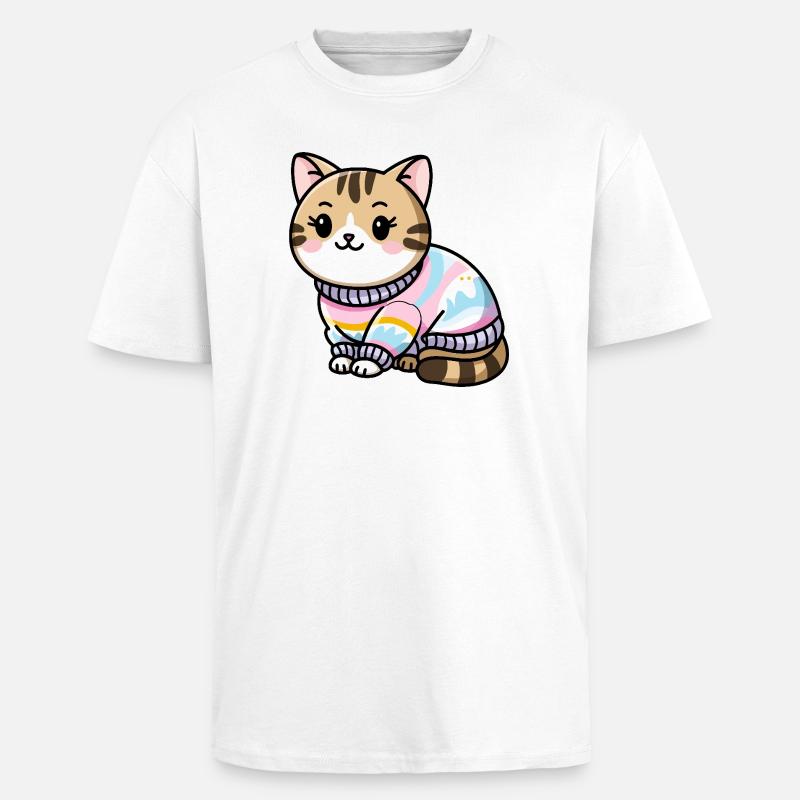 Kuscheliger Pullover Katze - Oversized Heavyweight Unisex T-Shirt - Weiß