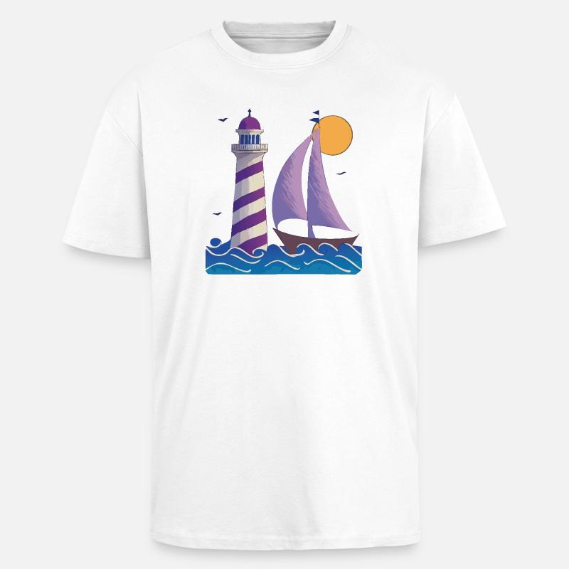 Phare avec bateau - T-shirt unisexe oversize épais - blanc