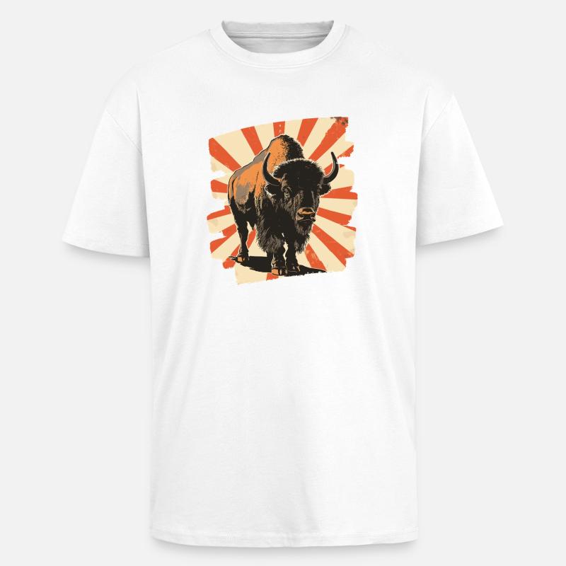 Bison Retro - Oversized Heavyweight Unisex T-Shirt - Weiß