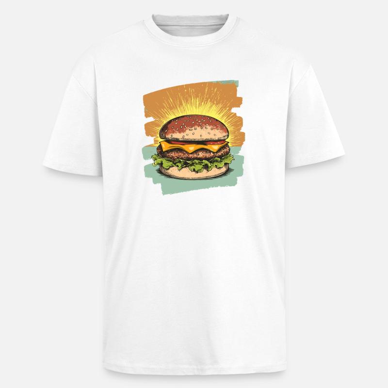 Burger Retro - Oversized Heavyweight Unisex T-Shirt - Weiß