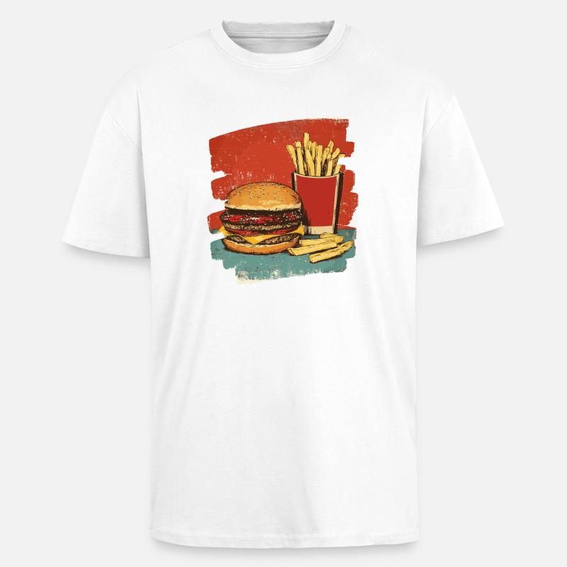 Burger und Fritten Retro - Oversized Heavyweight Unisex T-Shirt - Weiß
