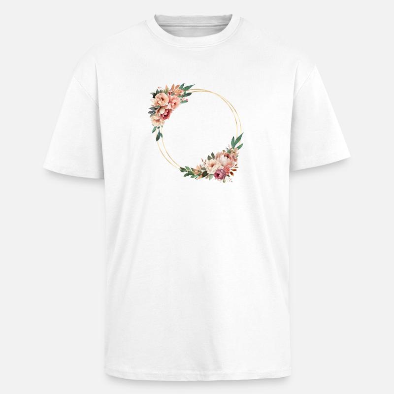 Rustic flower wreath, customizable - Unisex Oversized Heavyweight T-shirt - white