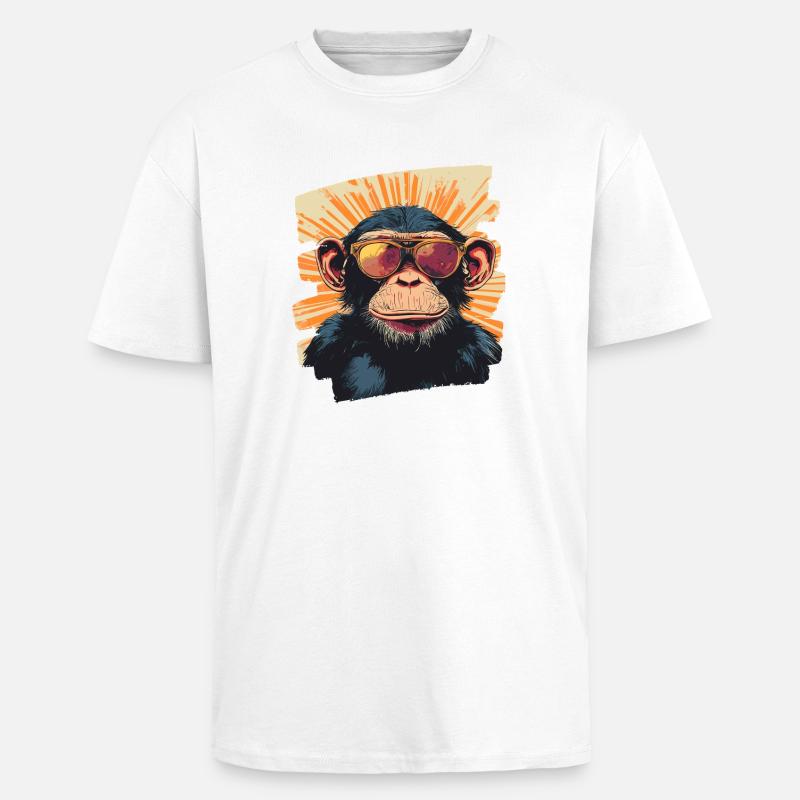 Monkey Retro - Unisex Oversized Heavyweight T-shirt - white