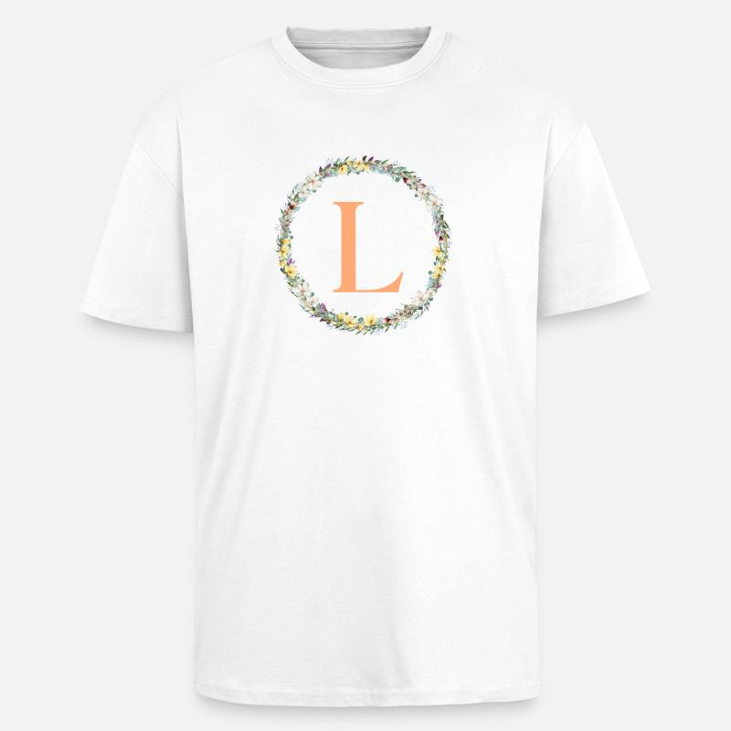 L Monogramm, Blumen-Kranz, personalisierbar - Oversized Heavyweight Unisex T-Shirt - Weiß