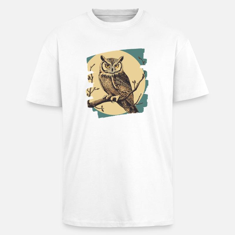 Eule Retro - Oversized Heavyweight Unisex T-Shirt - Weiß