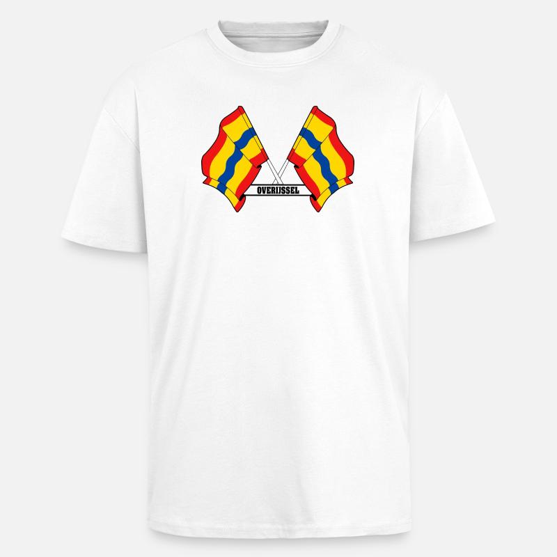 Two flags text OVERIJSSEL - Unisex Oversized Heavyweight T-shirt - white