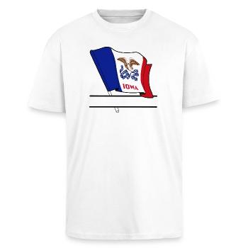 Flag Iowa text banner - Unisex Oversized Heavyweight T-shirt - white - Front - Alina (178cm) & Michal (187cm)