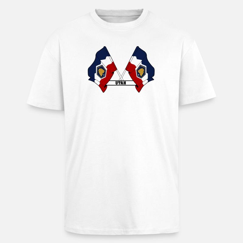 Two flags text UTAH - Unisex Oversized Heavyweight T-shirt - white