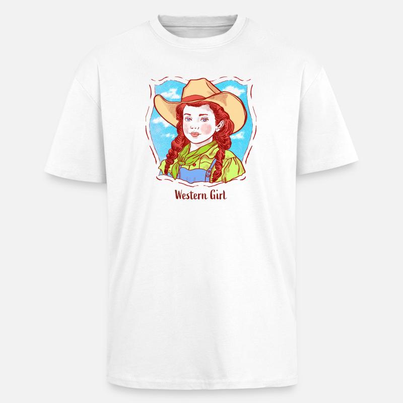 Western-Mädchen Portrait im Pop-Comic - Oversized Heavyweight Unisex T-Shirt - Weiß