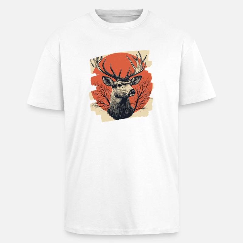 Cerf avec bois - T-shirt unisexe oversize épais - blanc