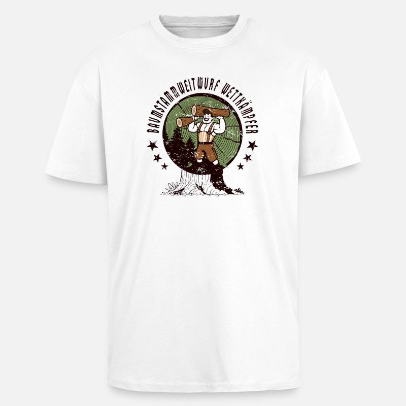Tree trunk throwing competitors - Unisex Oversized Heavyweight T-shirt - white
