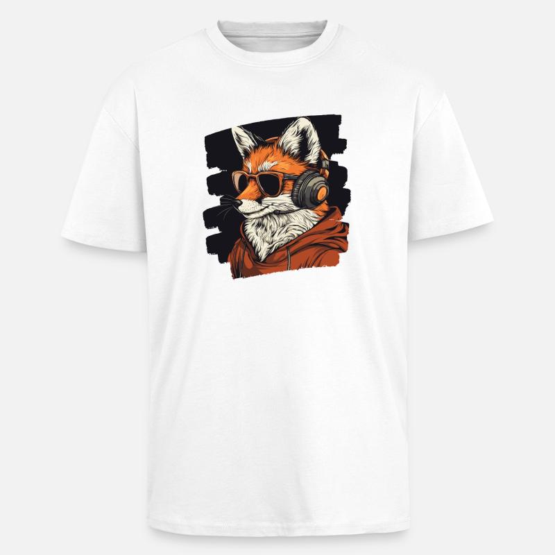Fuchs Kopfhörer - Oversized Heavyweight Unisex T-Shirt - Weiß