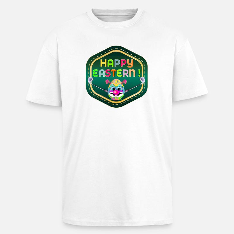 HAPPY EASTERN EGGS PLAYING GOLF - Unisex Oversized Heavyweight T-shirt - white