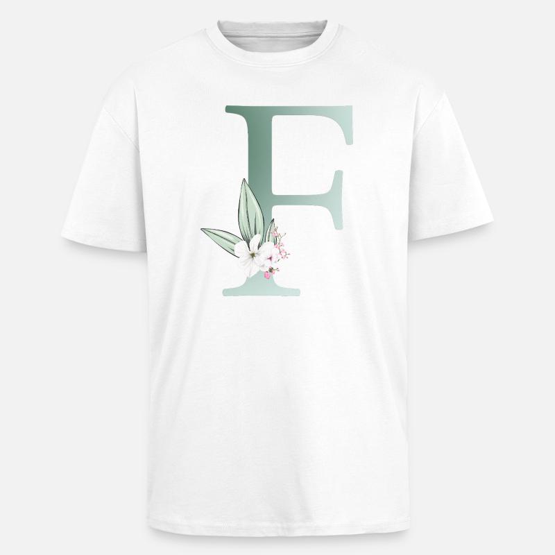 F Monogramm, Floral, personalisierbar - Oversized Heavyweight Unisex T-Shirt - Weiß