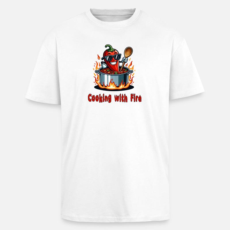 Cuisiner avec le feu - T-shirt unisexe oversize épais - blanc