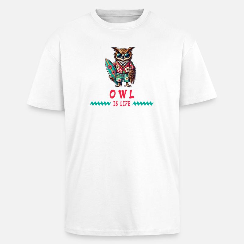 Eule ist Leben - Surfer Eule - Oversized Heavyweight Unisex T-Shirt - Weiß