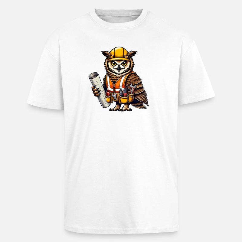 Bauarbeiter-Eule – Clever & Handwerklich! - Oversized Heavyweight Unisex T-Shirt - Weiß