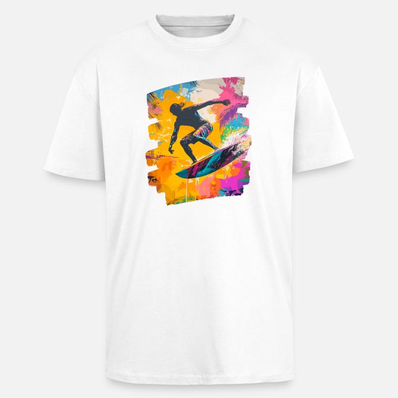 Surfeur Surf Planche de surf Surf - T-shirt unisexe oversize épais - blanc