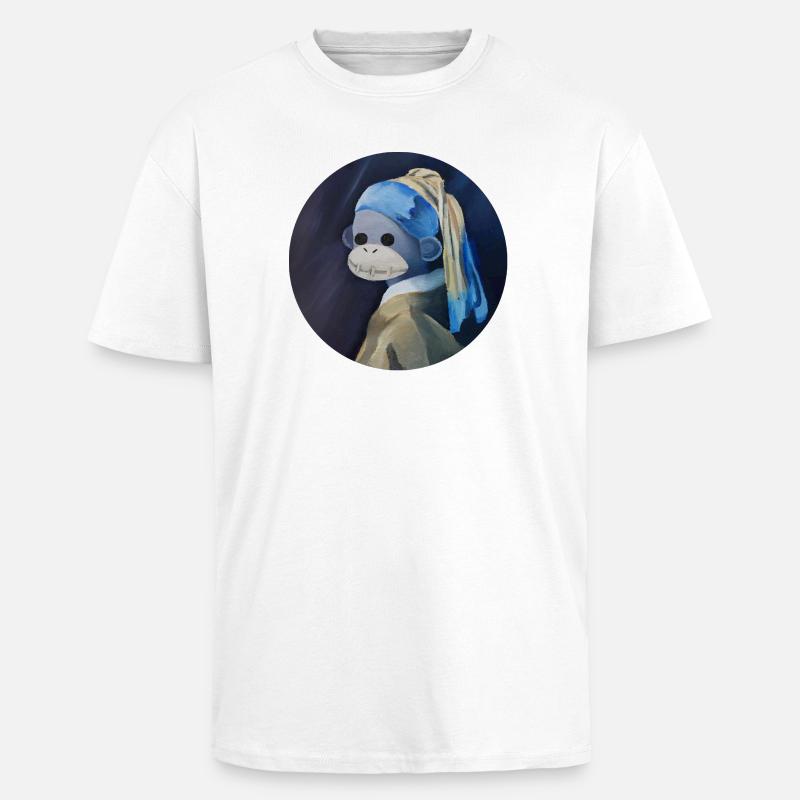 Mona Monkey in Blue Veil - Unisex Oversized Heavyweight T-shirt - white