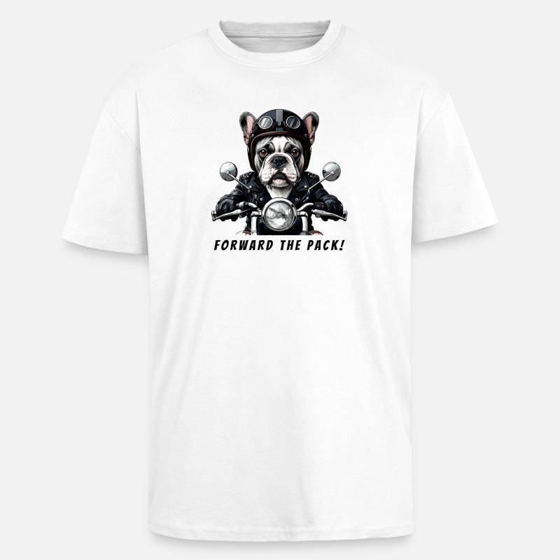 Bouledogue Motard "Forward the Pack" - T-shirt unisexe oversize épais - blanc