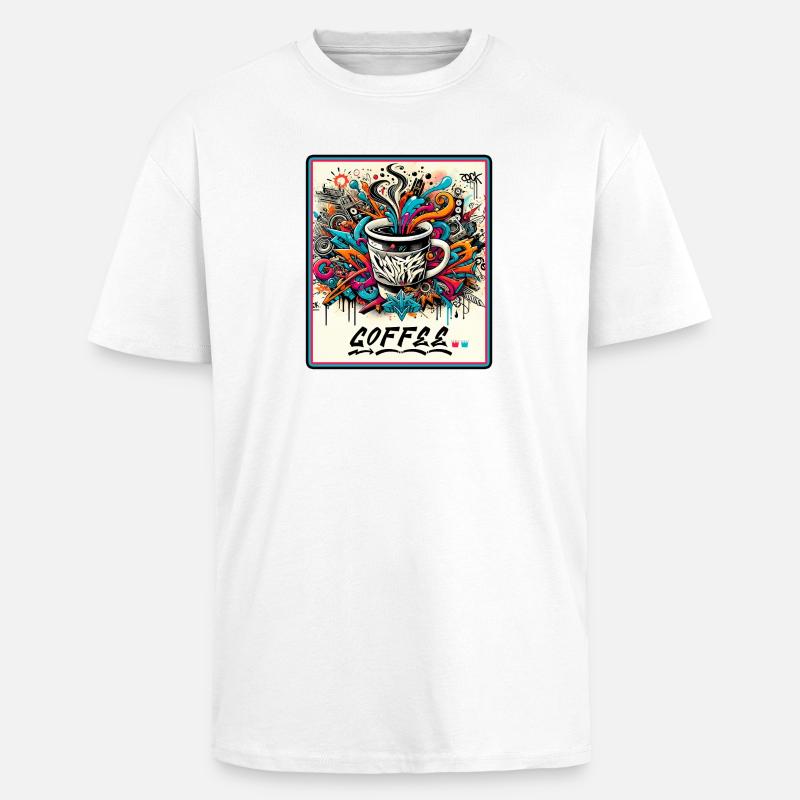 Kaffee Graffiti Explosion - Oversized Heavyweight Unisex T-Shirt - Weiß