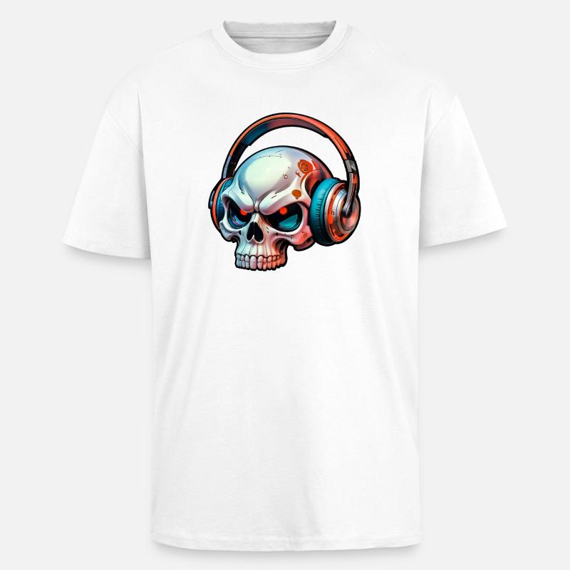 Schädel mit kopfhörer - Oversized Heavyweight Unisex T-Shirt - Weiß