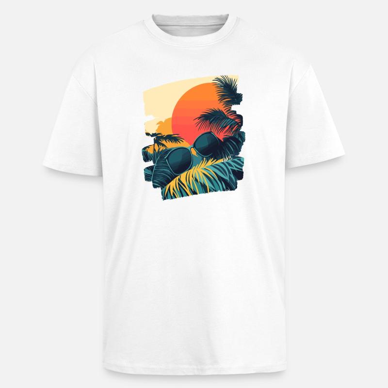Summer Palm Tree Sunset - Unisex Oversized Heavyweight T-shirt - white