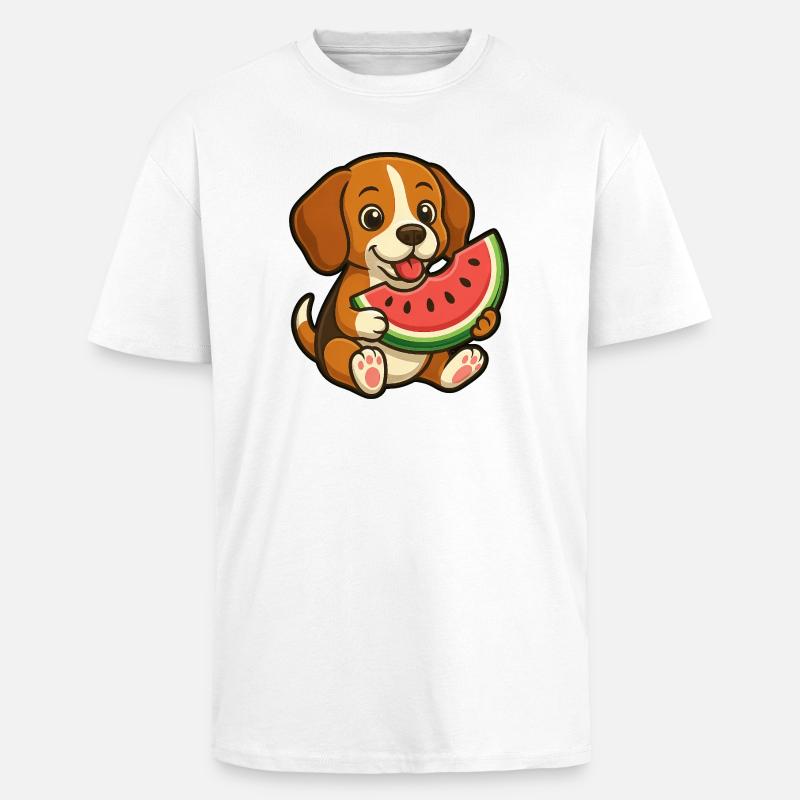 Joyeux Beagle Pastèque Fruit d’été - T-shirt unisexe oversize épais - blanc