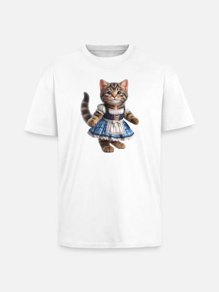 Mignon petit chat en dirndl - T-shirt unisexe oversize épais - blanc