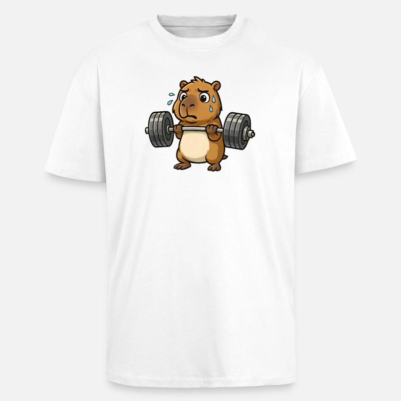 Entraînement drôle d’haltères Capybara Capybara - T-shirt unisexe oversize épais - blanc