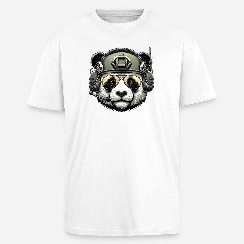 Panda Military Army Design - Unisex Oversized Heavyweight T-shirt - white