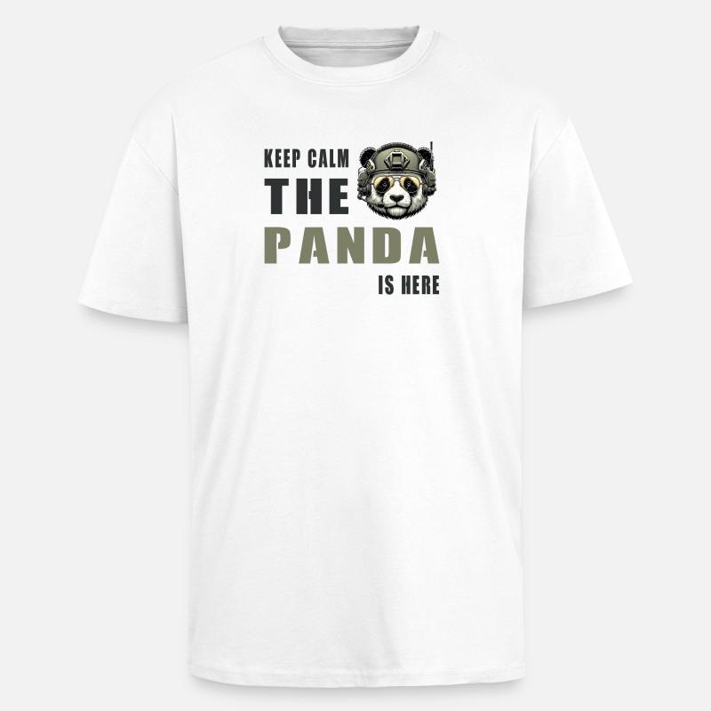 Panda tactique – Restez calme - T-shirt unisexe oversize épais - blanc